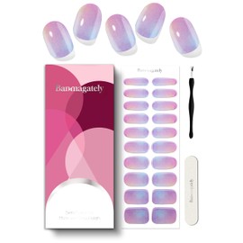 Banmagately Semi Cured Gel Nail Strips, 20Pcs Long Lasting Salon Quality Wraps, Easy Apply & Remove Gel Nail Stickers with UV Light (Opal Vortex Blue)
