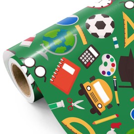 WRAPAHOLIC Back to School Wrapping Paper Roll - Mini Roll - 17 Inch x 16.5 Feet - Colorful School Supplies Design Perfect for First Day of School, Students, Teacher Appreciation