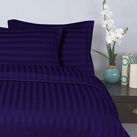 Elegant Comfort 1500 Thread Count -Damask Stripes- Egyptian Quality Luxurious Silky Soft Wrinkle & Fade Resistant 3pc Duvet Cover Set, King/Cal-King, Purple