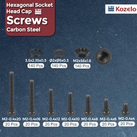Kozelo 560pcs M2 Socket Head Cap Screws Bolts Nuts Assortment Kit - [M2x4/6/8/10/12/16/20mm] Alloy Steel Fully Threaded Black Oxide 12.9 Internal Hex Screw for 3D Printer Use