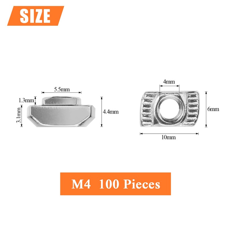 HELIFOUNER 100 Pieces 2020 Series M4 T Nuts, M4 T