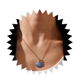 Inilbran Bohemia Sea Shell Choker Necklace Vintage Scallop Shell Pendant Necklace Choker Gold Seashell Clam Necklace Choker Summer Beach Scallop Seashell Necklace Chain Jewelry for Women and Girls