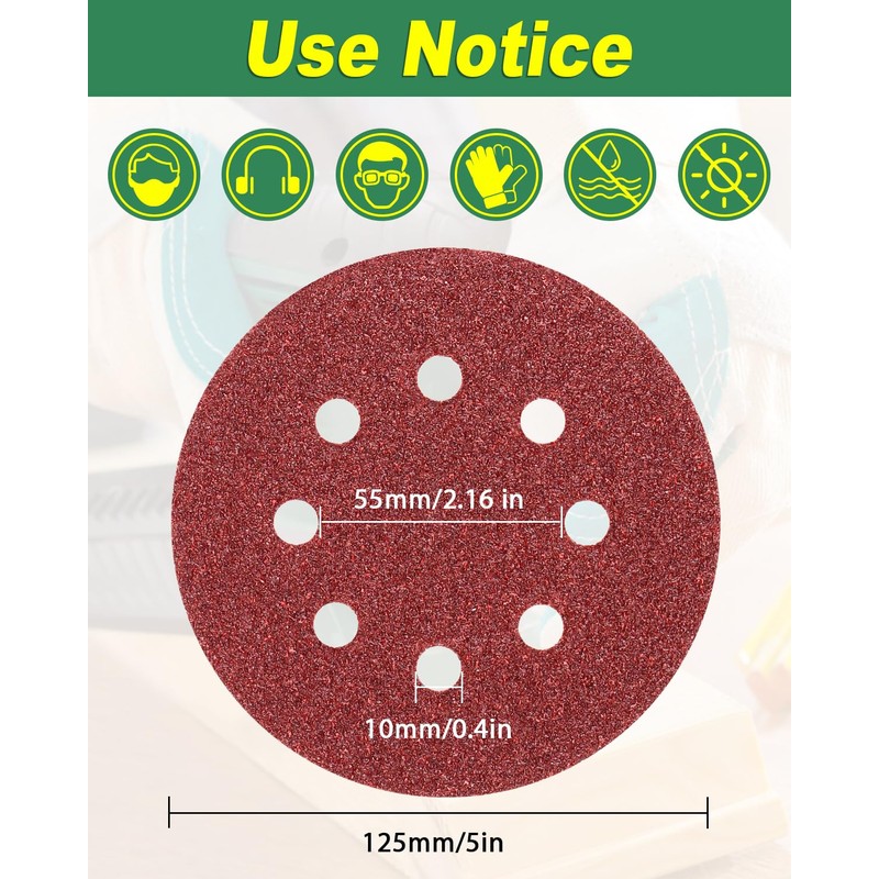 Bolatus 10Pcs 125mm Sanding Discs 80 Grits, 5 Inch 8