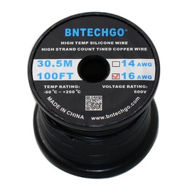 BNTECHGO 16 Gauge Silicone wire spool 100 ft Black Flexible 16 AWG Stranded Tinned Copper Wire