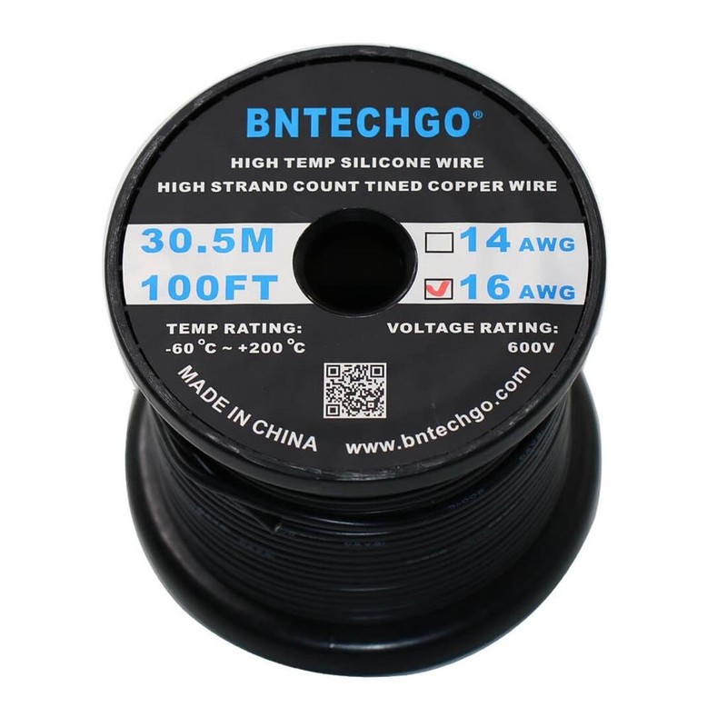 BNTECHGO 16 Gauge Silicone wire spool 100 ft Black Flexible