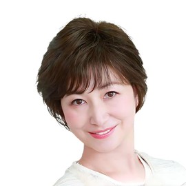 Middle-aged Full Wig, Women's, Short Hair, Wig, Natural, Perm, Fluffy, Bob, Oblique Bangs, Lightweight, Comfortable, Stylish (Brown (Large Size))