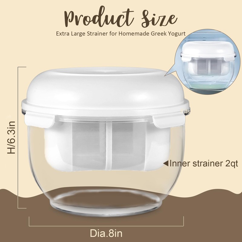 Greek Yogurt Strainer, 2QT Greek Yogurt Maker with Ultra-Fine Mesh
