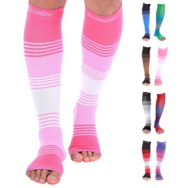Doc Miller - Calcetines de compresión de punta abierta de alta calidad, 1 par de 20-30 mmHg, calcetines de compresión sin dedos para mujer, Punta abierta Pinkpinkwhite, 3X-Large