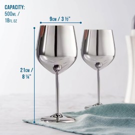 Tuscany Wineware Silver Stainless Steel Wine Glasses Set of 2 | 500ml Unbreakable Stemless Wine Glasses for Outdoor, Camping, Poolside | Elegant Shatterproof Drinkware Gifts for Wine Lovers