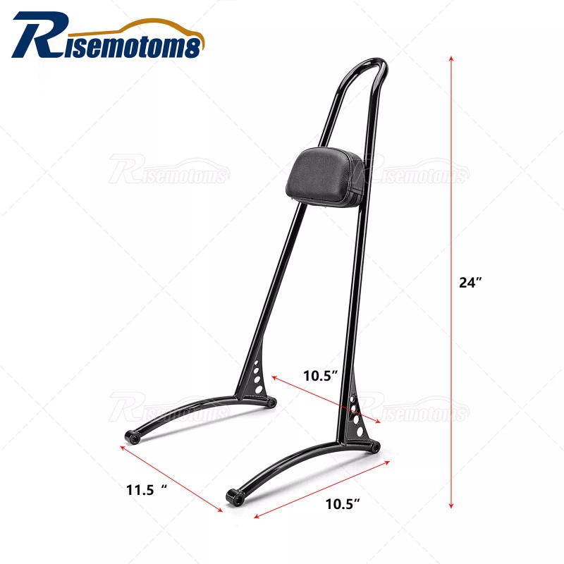 RI Gloss Black 24" Tall Passenger Sissy Bar Backrest w/Pad