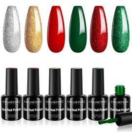 Esmalte de uñas en gel navideño, calidad de salón, 6 colores, verde, rojo, dorado y plateado, juego de esmaltes en gel para manicura con luz UV LED,  