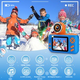 Kids Camera Girls for 3 4 5 6 7 8 9 Years Old Girls,1080P HD Video Selfie Camera with 32G SD Card Kids Digital Camera Toys for Toddler Birthday Gifts Blue Orange