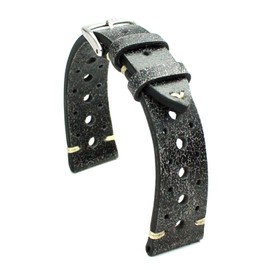 Sulla Sagittarius Rallye 22 mm / 18 mm Vintage Cowhide Leather Watch Strap Handmade Rios1931 Scratched Black, Leather, No Gemstone