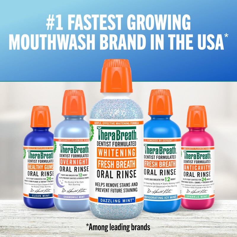 TheraBreath Whitening Mouthwash, Dazzling Mint, Dentist Formulated, 16 Fl Oz