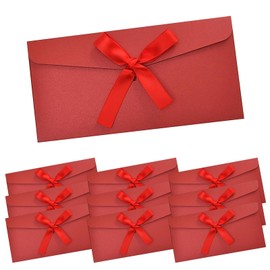 10 Pcs Red Fancy Envelopes Gift Envelopes with Ribbons Money Envelopes for Cash Gifts for Christmas, New Year Thanksgiving, Invitations Greeting Wedding, Birthday Party Valentine's Day