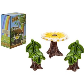 Magical Secret Fairy Sunflower Table & Leaf Chairs Set - 3.5 cm x 3.5 cm x 7 cm (3-Piece Set) - Enchanting Miniature Garden Accessory - Perfect for Fairy Lovers & Collectible Enthusiasts