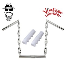 Vintage Lowrider Vtg Lowrider 15" Flat Twisted Handlebar 25.4mm Chrome, 120mm White Sparkle Grips