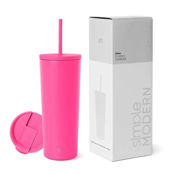 Simple Modern Insulated Tumbler with Lid and Straw | Iced Coffee Cup Reusable Stainless Steel Water Bottle Travel Mug | Gifts for Women Men Her Him | Classic Collection | 24oz | Raspberry Vibes