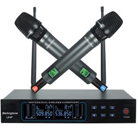 Berlingtone BR-56UM 120- Adjustable Channel Dynamic Dual UHF Wireless Microphone System, Metal Mic, Base