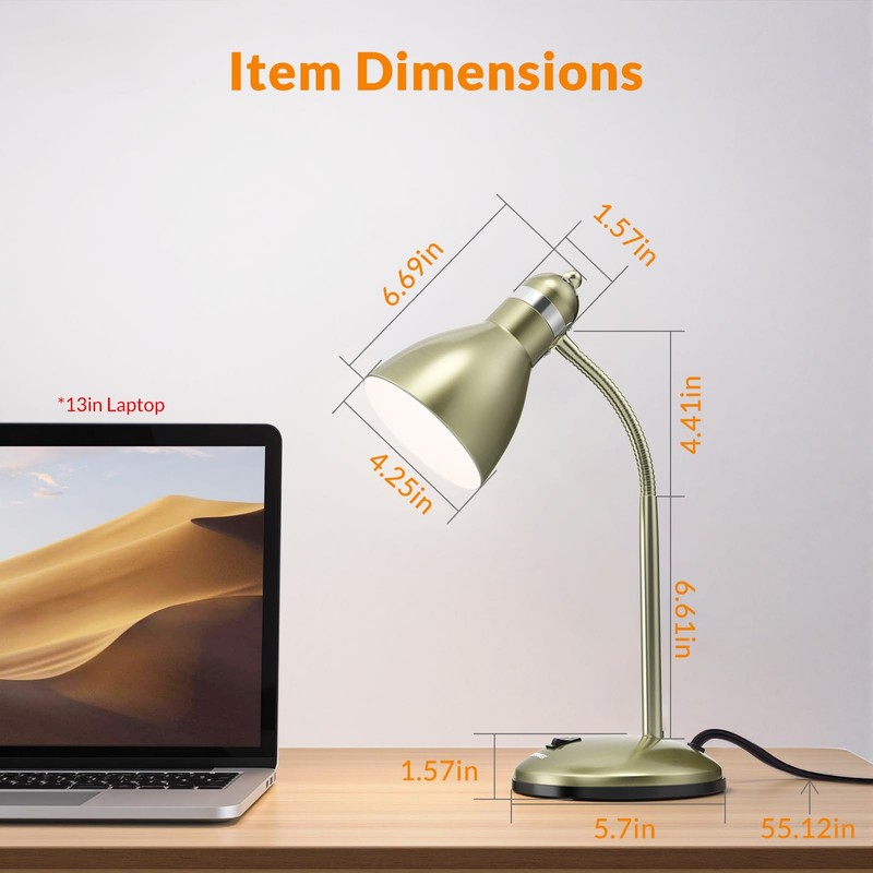 LEPOWER Metal Desk Lamp, Adjustable Goose Neck Table Lamp, Eye-Caring