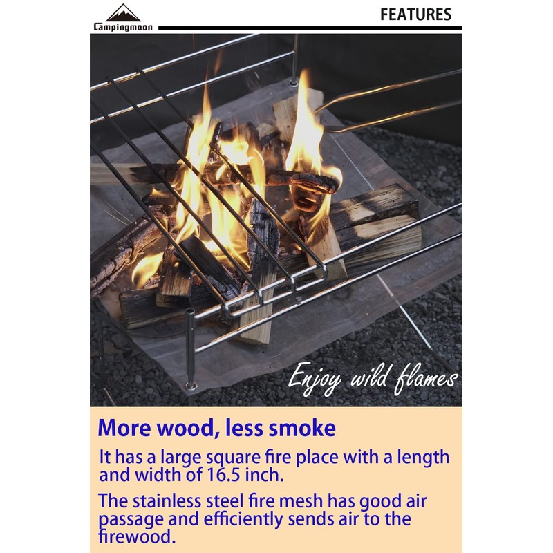 CAMPINGMOON Portable Mesh Fire Pit with Cooking Grate (L 16.5''