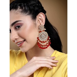 Aheli Elegant Wedding Fashion Party Wear Faux Kundan Studded Drop Dangle Earrings with Beaded Tassels Indian Ethnic Traditional Festive Jewelry for Women Girls Maroon