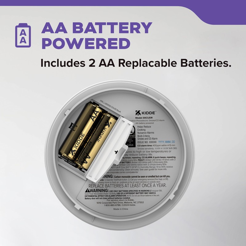 Kidde Smoke & Carbon Monoxide Detector, AA Battery Powered, LED