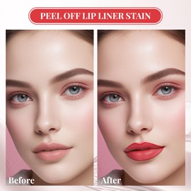 YBUETE Peel Off Lip Stain Lip Liner, Long-Lasting Peel Off Lip Tint for Women Girls, Non-Stick Cup Tattoo Magic Color Tint, Waterproof Matte Lip Gloss, Highly Pigmented Peel Off Lip Liner Stain Makeup