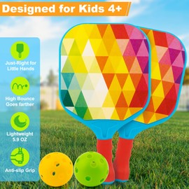 Toddler Pickleball Paddles - Rainbow Design, Lightweight, Durable Grip for Small Hands, Outside Toy Yard Game Set for Kid Ages 4 5 6 7 8 Year Old Boy Girl & Family, Birthday Gift, Child-Size, Beginner