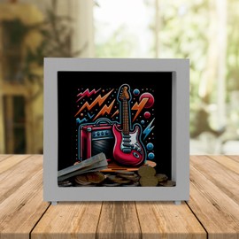 Electric Guitar Frame Wooden Money Box Red Electric Guitar Piggy Bank with Amplifier Design Perfect for Musical Instrument Saver Electric Sound Amplification Enthusiastic