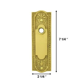 Renovators Supply Manufacturing Door Back Plate Brass 7 1/4 in. Escutcheon Cover Ornate Doorplate in Lacquered Brass Finish