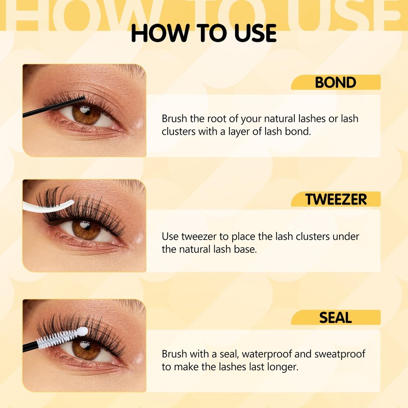 QUEWEL Lash-Cluster Kit 144Pcs D Curl Mixed 3 Styles Eyelashes-Individual