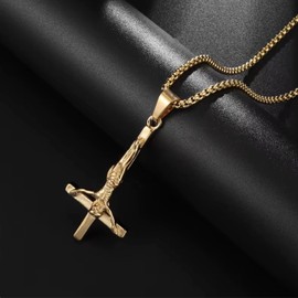 Upside down Cross Jesus Necklace: Crucifix Pendant Protection, Catholic - Religious Amulet, cross of saint peter, Christian inverted cross, Bible, Faith, Devotional, Talisman (Gold)