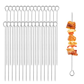 Metal BBQ Skewers Stainless Steel: 30PCS Metal Kebab Skewers for Air Fryer - 7.87 Inch Reusable Meat Skewer for Chicken, Turkey, Kebabs – BBQ Sticks for Grilling & Oven Use