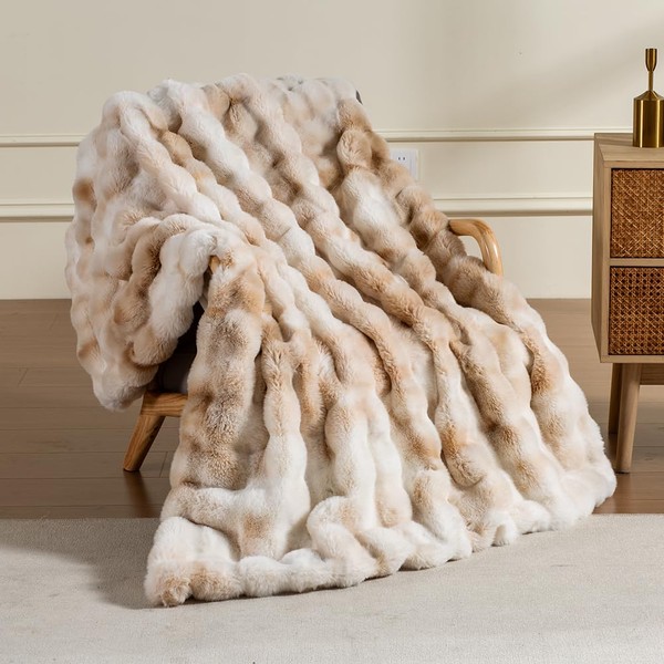 Soft Faux Rabbit Fur Throw Blanket Luxury Super Comfy Double
