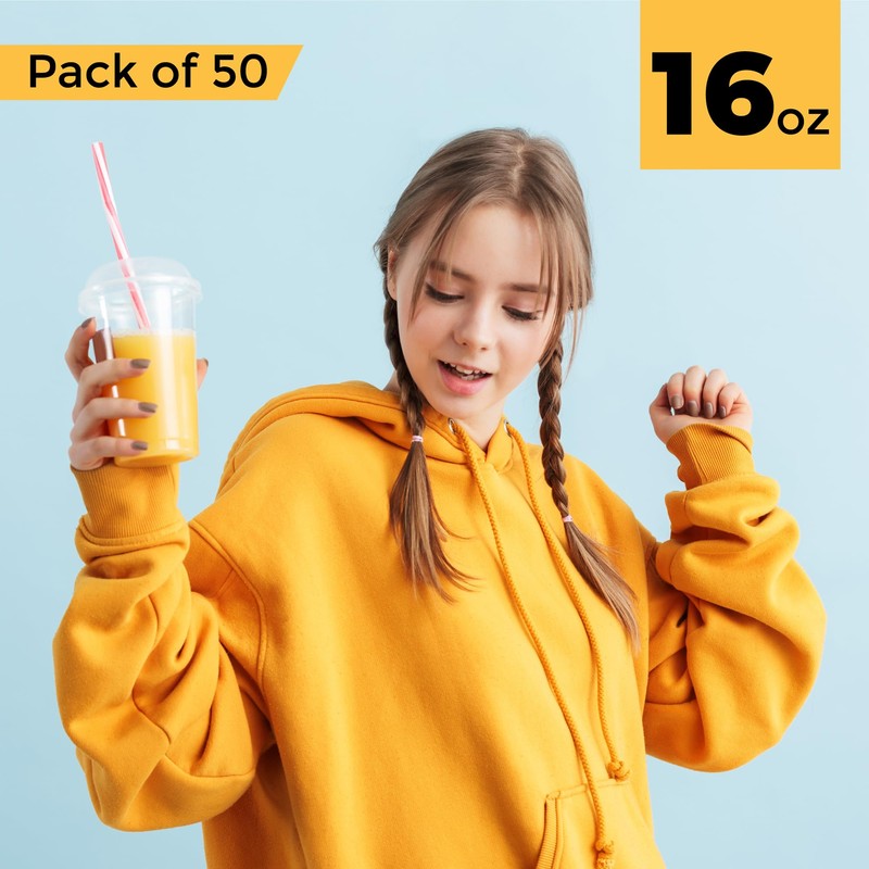 CHEF ROYALE 50 x 16oz Plastic Smoothie Cups with Dome