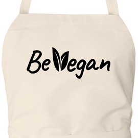huuraa Apron Be Vegan Leaves Unisex Apron Cooking Apron Size with Motif for All Vegans: Indoors Gift Idea for Friends and Family, natural
