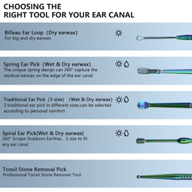 Hion 8 Pcs Ear Wax Removal Kit,Professional Double-Headed Ear Pick Earwax Removal Tools,316L Stainless Steel Ear Cleaner Curette with Cleaning Brush and Storage Box,Suit for Kid Adult(Colorful)