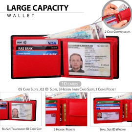 StarHide Men's Wallets High-Quality Soft Genuine Leather with ID Card Pocket Window & Coin Pocket Wallet (Black/Red) - 1216, black/red, Modern