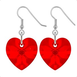 925 Sterling Silver Heart Earrings with Birthstone - July Ruby Red Crystal Drop Earrings - Delicate & Fine Dangle Earrings - Jewellery Gift for Women, Girls, Teens, Wife & Girlfriend