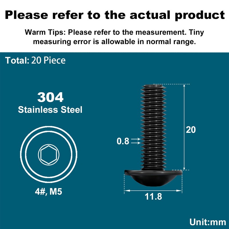 Drenky Black Flanged Button Head Screws 20 Pcs M5 X