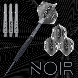 Unicorn Steel Tip Darts Set | Noir Style 2 | 90% Tungsten Barrels with Black Titanium Coating & Black Volute Points | 21 g