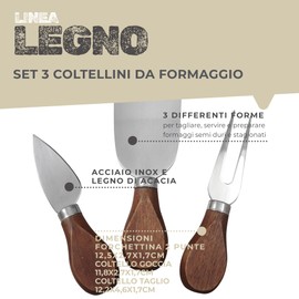 Set 3 accessori per formaggio, con manico in lagno di acacia e parte funzionale in acciaio, 2,5 x 7,9 x 33,5 cm, Sybaris, (colore: argento), quantità: 1 pezzo)