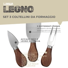 Set 3 accessori per formaggio, con manico in lagno di acacia e parte funzionale in acciaio, 2,5 x 7,9 x 33,5 cm, Sybaris, (colore: argento), quantità: 1 pezzo)