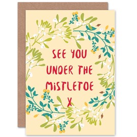 CARD CHRISTMAS TYPOGRAPHY UNDER MISTLETOE