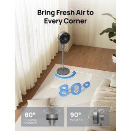 Dreo Fan for Bedroom, 80° Oscillating Standing Fan, 25dB Quiet, 80ft Pedestal Fans for Home Office, 90° Manual Vertical, 3 Speeds, Remote, 34-41" Adjustable Height, Air Circulator