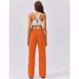 PINSPARK Women's Oppen Bottom Fleece Sweatpants High Waisted Athletic Sweat Pants Baggy Straight Leg Workout Pants Orange Regular XS