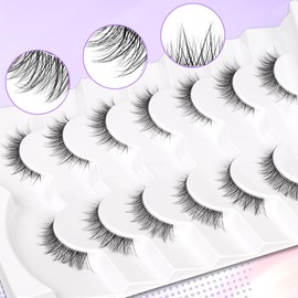 Himirell False Eyelashes 3D Lightweight Natural Comfortable Demi Wispy Cat Eye Lashes Clear Band Daily Eyelashes Strips Fluffy Soft Fake Eyelashes Packs, Short Lashes, wispy Cat Eye Lashes