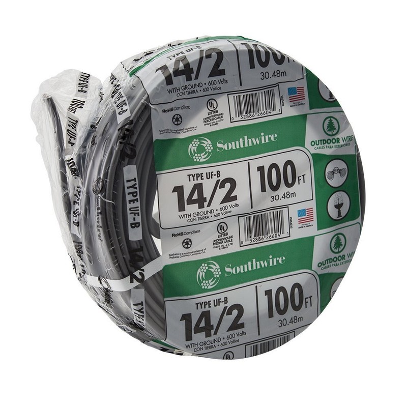 Southwire 13054226 14/2 UF W/G Hundred' Wire, Gray, Hundred Ft