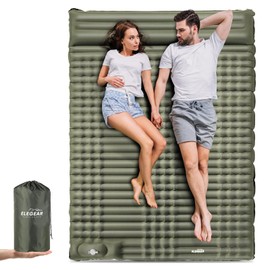 Elegear Double Sleeping Pad for Camping, 4" Ultra-Thick Self Inflating Camping Pad 2 Person with Pillow Built-in Foot Pump, Portable Camping Sleeping Mat for Backpacking, Hiking, Tent(Army Green Full)